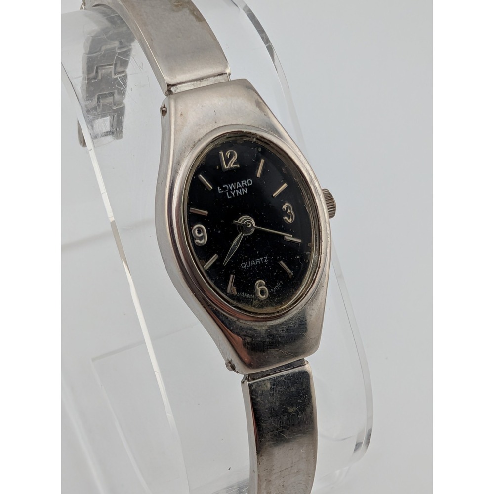 Edward Lynn Watch Women 18mm Case Black‎ Dial Silver 6.5" Case- New Battery